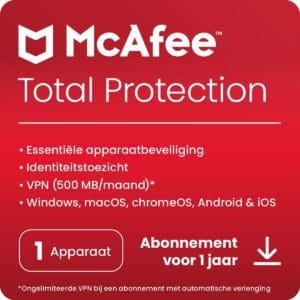 McAfee Total Protection Beveiligingssoftware - 1 jaar / 1 apparaat - Nederlands - PC/Mac/iOS/Android Download