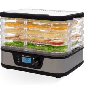 KitchenBrothers Voedseldroger - Elektrisch 380W - 5 Laags - 9 Hitte-niveaus - 35°C tot 75°C - LCD Display - Timer - RVS/Zwart