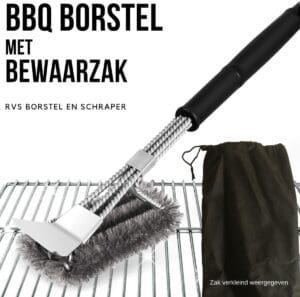 Gohh BBQ Borstel met Schraper - Schoonmaakborstel - Barbecue Krabber met Handige Bewaarzak 2 in 1