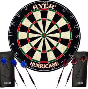 RYER Hurricane Dartbord - Eersteklas Sisal - Met 6 Darts en Leren Tasjes